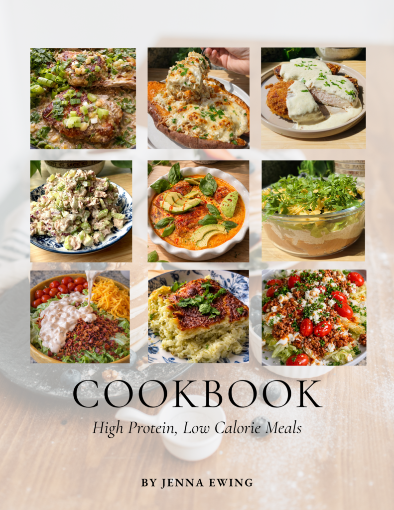 Cover of Jenna Ewing's cookbook featuring nine colorful high-protein meals